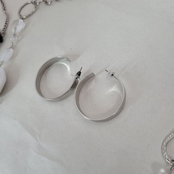 5 Piece Jewelry Bundle Black Silver Diamonds Kitschy Flapper 50s Gatsby Hoop - Picture 11 of 12